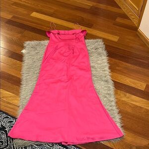 NWT Pretty Little Things satin draped frill back detail maxi‎ dress hot pink